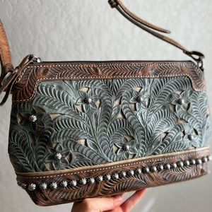 American West Floral Embossed Studded Crossbody Purse Bag